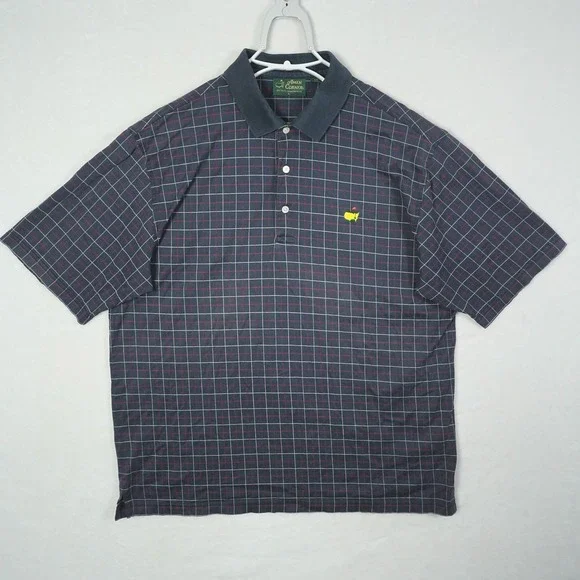 Amen Corner Augusta National Masters Golf Polo Shirt Mens Large Navy Blue Grid - Picture 2 of 7